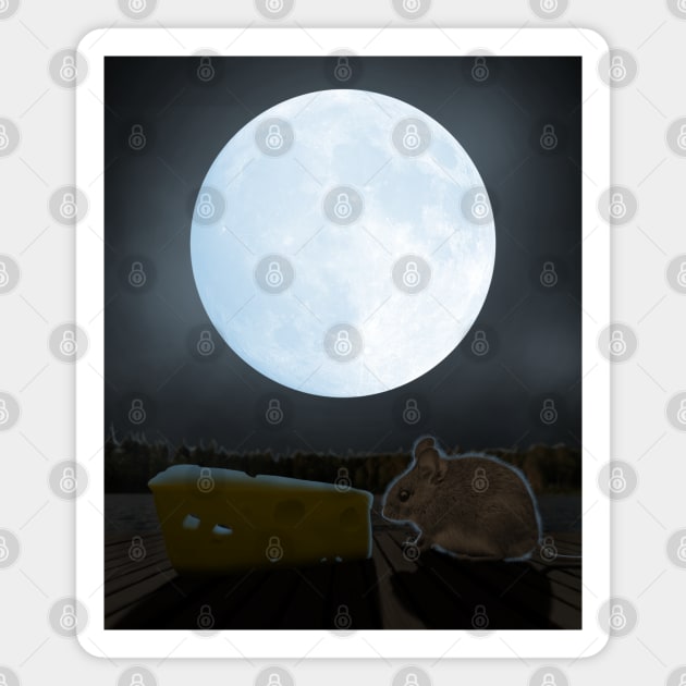 Illuminated Mouse Eating Cheese in the Moonlight - Cute Mouse in Full Moon Magnet by Trade Theory